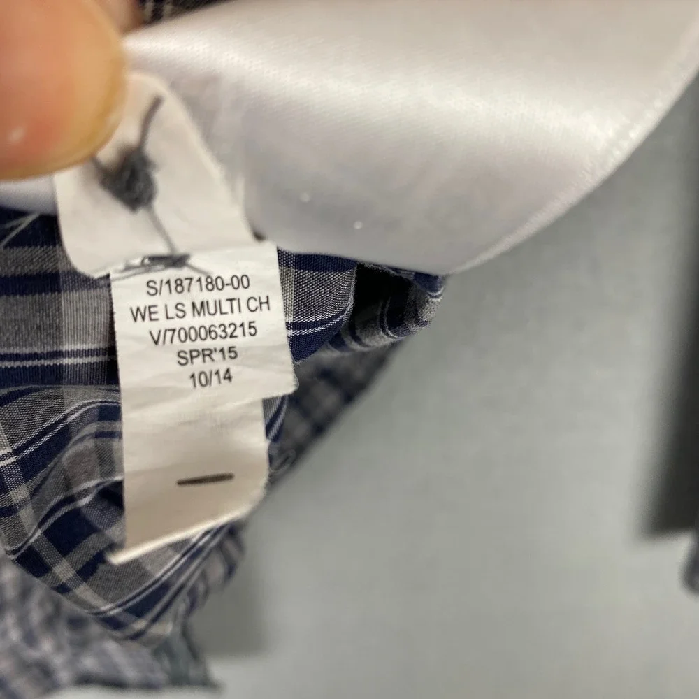 Banana Republic Slim Fit Plaid Button Down Shirt Men Large Blue Gray Long Sleeve